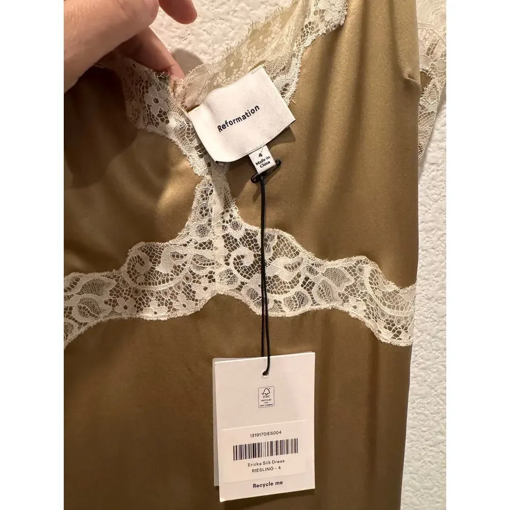 Reformation Ericka Silk Lace Slip Maxi Dress Riesling Gold Champagne US4 - Picture 8 of 8